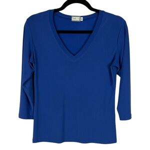 Sympli Go To Classic Casual Minimalist 3/4 Sleeve V Neck Top Size 8 Cobalt Blue